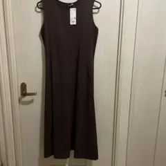 UNIQLO カットソーブラウンノースリーブワンピース M【新品】