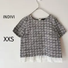 インディヴィ ブラウス 半袖 ツイード フォーマル 小さめサイズ 黒 XXS