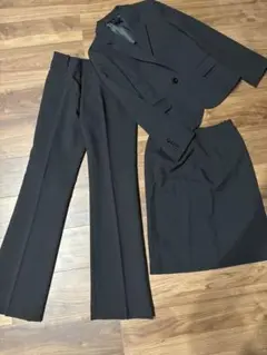 ブラック　パンツスーツ　スカート　セット　上下　リクルート　礼服　ウォッシャブル
