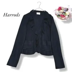 【ハロッズHarrods】日本製　1枚仕立て　フラノウール　フリルジャケット　黒