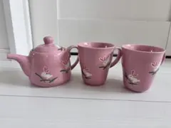 釜元　ウサギ柄　ピンク　ティーポットセット　急須セット　手造り品　マグカップ