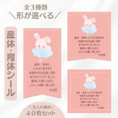 【形が選べる全3種】産休育休シール うさぎ ピンク 40枚セット