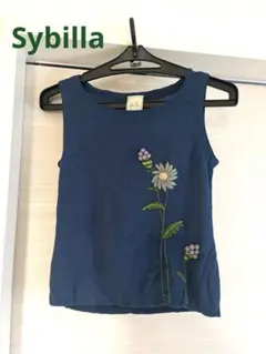 Sybilla シビラ 花刺繍 ネイビー ニット ノースリーブ