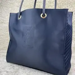 大容量 美品✨ サンローラン トートバッグ ネイビー ブラック ロゴ ナイロン
