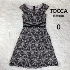 TOCCA 膝丈ワンピース 花柄 総刺繍 0 S ブラック×ピンク フォーマル