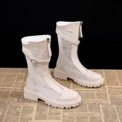 ホワイトメッシュジッパーブーツ