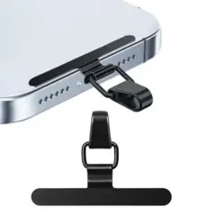 スマホ ストラップホルダー 極薄0.2mm 金属製タグパッチ (ブラック)