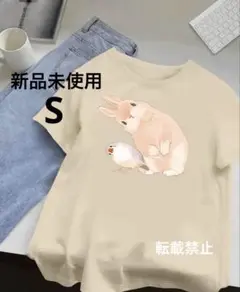 新品未使用　Tシャツ　カットソー　うさぎ　ラビット　文鳥　アプリコット　ベージュ