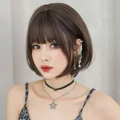 W47★★ボブ ショート ウイッグ ダークブラウン ふわふわ仕上げ かわいい