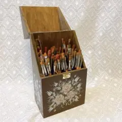 トールペイント　木製ボックス&筆セット　ハンドメイド　ペイントブラシ