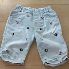 男の子　浮輪・イカリ刺繍ハーフパンツ　水色　130cm