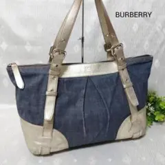 BURBERRY バーバリー デニム トートバッグ ハンドバッグ ゴールド