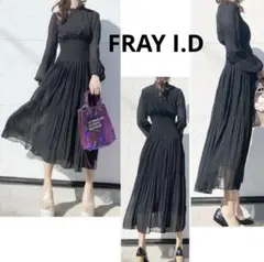 【美品】FRAY I.D ウエストリブプリーツワンピース　シースルー　ブラック
