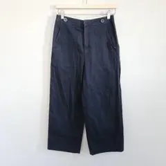 ヒューマンウーマン 麻ストレッチツイルマリンパンツ S セミワイド 紺色