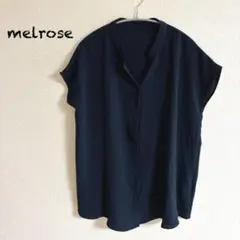 美品　melrose フレンチスリーブ　ドレープ　カットソー　ブラウス　ネイビー