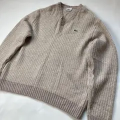 ラコステ ワッフル ニット 4 L vネック ピンク セーター ロゴ ウール
