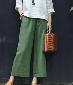 オリーブグリーン ルーズフィット ワイドパンツ