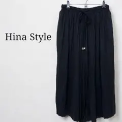 ひなスタイル(LL)プリーツガウチョパンツ　黒ブラック　シンプル　大きいサイズ