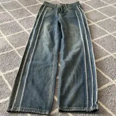 サイドストライプ ワイドレッグデニムパンツ