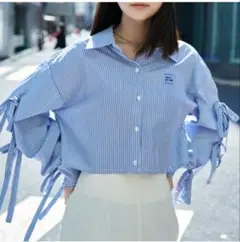 袖リボンシャツ