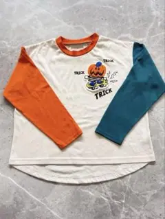 BREEZE 長袖Tシャツ 130 ハロウィン 刺繍アップリケ 配色袖