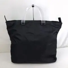 PRADA プラダ ナイロン ロゴプレート トートバッグ ブラック レディース