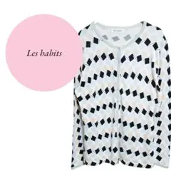【Les habits】 幾何学模様♡カーディガン♡綿混素材♡前ボタン♡Мサイズ