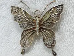 40x40mm S925シルバー刻印有り・美品蝶のブローチ・レディースペンダント