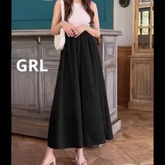 グレイル♡GRL マキシ丈フレアスカート S ブラック ウエストゴム ボリューム