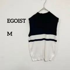 EGOISTストライプタートルネックノースリーブニット M　b274②
