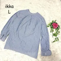 3611イッカ【L】ストライプ長袖シャツ　バックボタンダウン　コットン　洗える