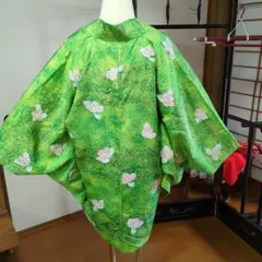 手描き 椿 羽織り 草木染め 正絹 繊細なシボ