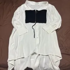 ホワイトシフォンシャツ ネイビークロップトップ