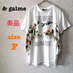 【美品】 &gaime アンジェム デザイン ロゴTシャツ 半袖 リーフ★F 白