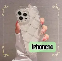 ☆iPhone14キルティングスマホケース ラインストーン☆ 新品クリアキラキラ