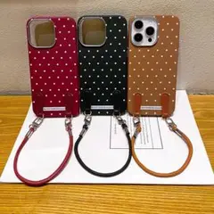Galaxy S25 ケースドット柄ストラップ付きケース