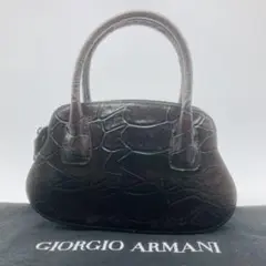 ジョルジオアルマーニ ハンドバッグ クロコ型押し レザー ブラウン 手提げ