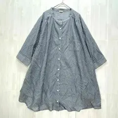 Lutipue ノーカラーシアーシャツチュニック　七分袖　3L
