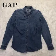 OLD GAP 90s デニムシャツ 香港製 チェーンステッチ インディゴブルー
