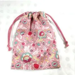 1925】ハンドメイド★巾着袋★ウサギと花柄　ピンク
