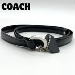 美品 COACH ベルト ロゴ金具 ブラック レザー レディース シルバーリング