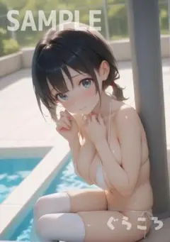 黒髪 ビキニ 美少女 可愛い コスプレ イラスト A4 ポスター M320