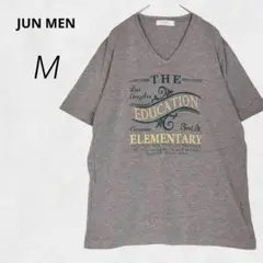 b7003【ジュンメン】Vネック プリントTシャツ M グレー ユニセックス