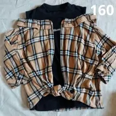 お盆セール◆160◆オフショルダーシャツ七分袖チェック女の子肩出しチャムガール秋