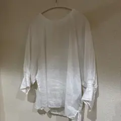 ホワイト リネン七分袖　ブラウス
