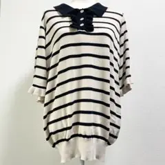 somari ソマリイマジネーション ボーダー柄フリルニットポロシャツ
