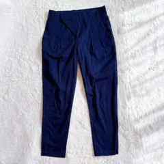 1631ZARABASICハイウエストパンツネイビーシンプル薄手涼しげオフィカジ