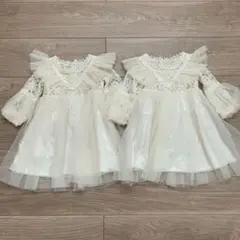 アイボリー フリル レース ワンピース 2着セット　90 双子