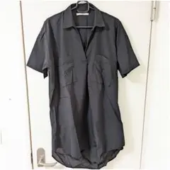 e.r.g* 黒 半袖ロングシャツ Vネック