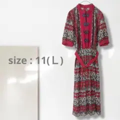n2【一点物】ワンピース/大きい エスニック柄 ベルト付き 総柄 個性的 極希少